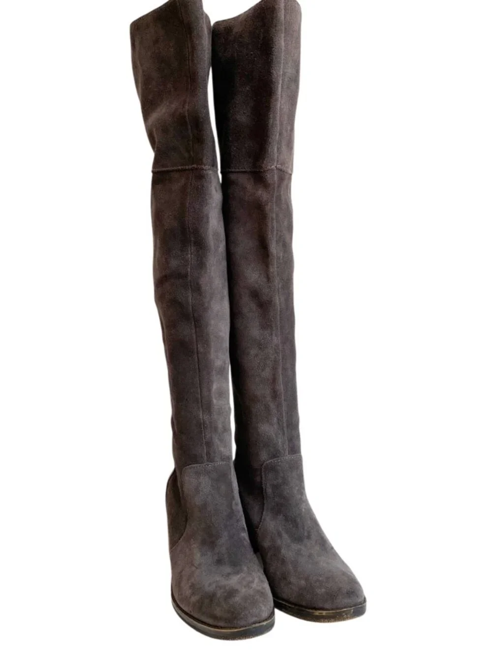 Lucky Brand Rayla Heeled Over the Knee OTK Boots Gray Suede Leather - Size 8